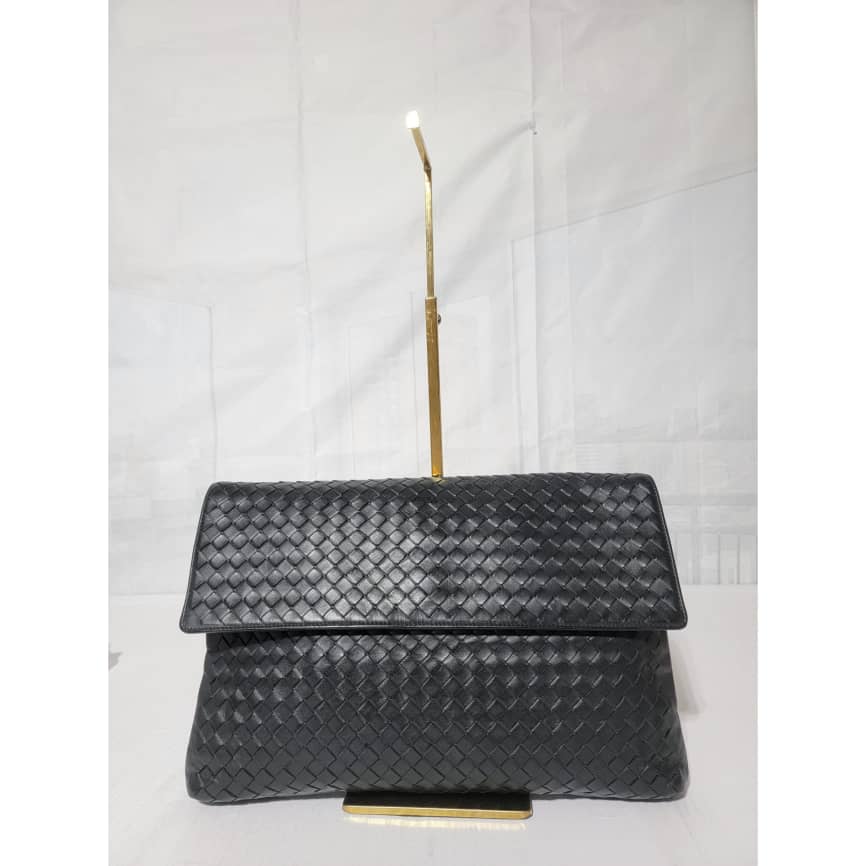 Bottega Veneta Intrecciato Leather Flap Snap Pouch Black - Image 2