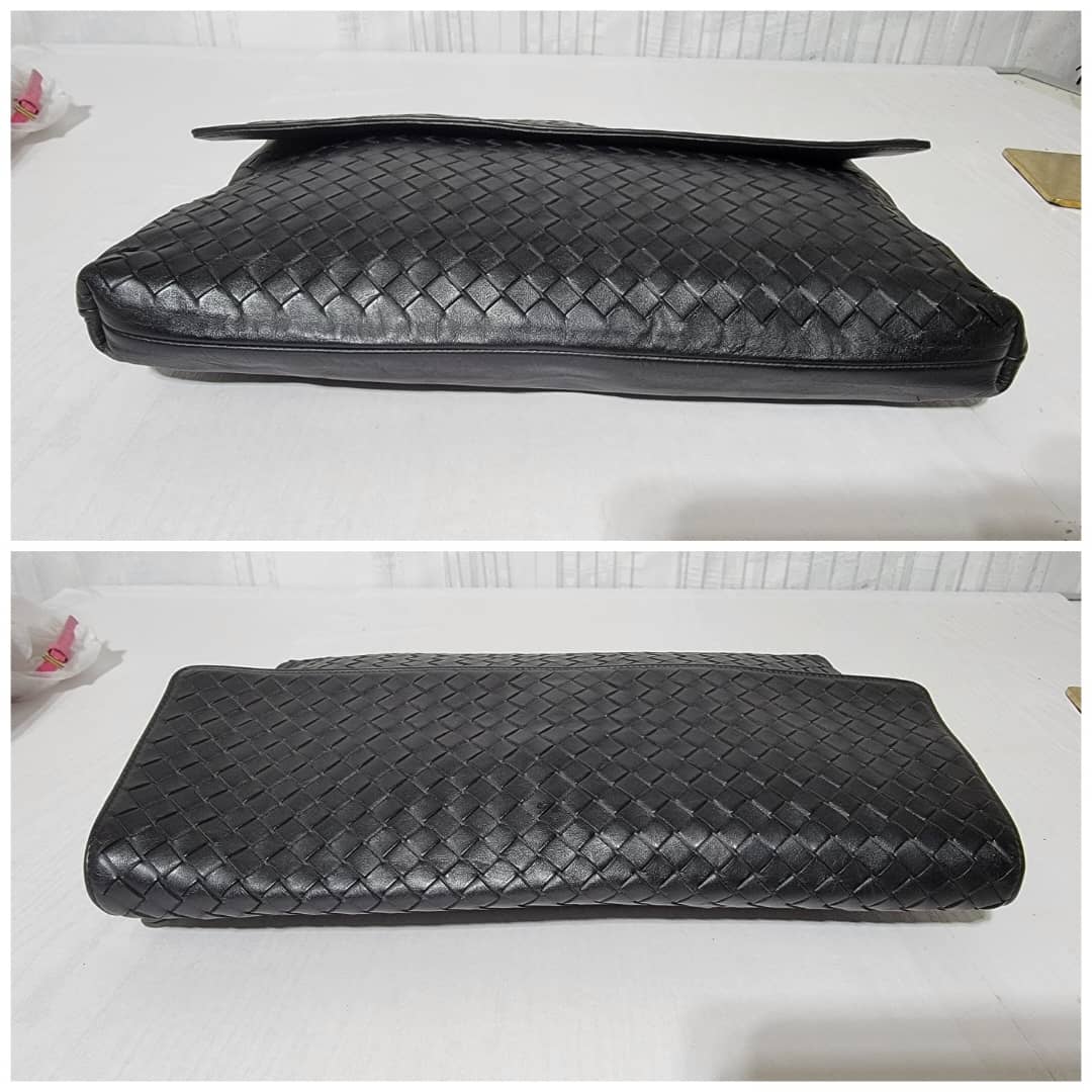 Bottega Veneta Intrecciato Leather Flap Snap Pouch Black - Image 9