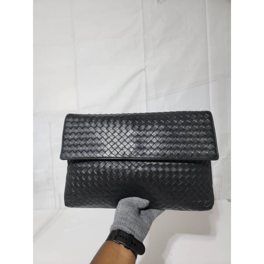 Bottega Veneta Intrecciato Leather Flap Snap Pouch Black - Image 6