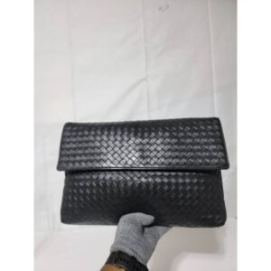 Bottega Veneta Intrecciato Leather Flap Snap Pouch Black