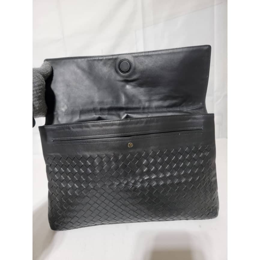 Bottega Veneta Intrecciato Leather Flap Snap Pouch Black - Image 14