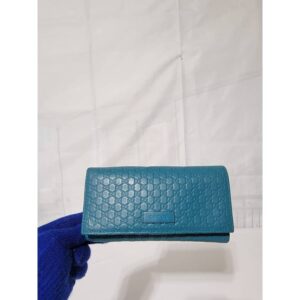 GUCCI Monogram Micro-Guccissima Leather Long Flap Wallet Blue
