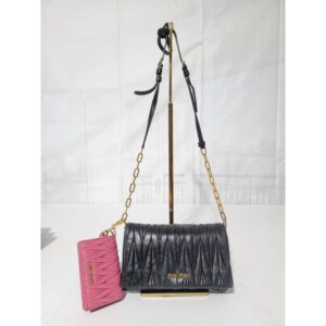 Miu Miu Matelasse Lambskin Leather Chain Bag Black & Card Holder