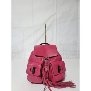 Gucci Fuschia Pebbled Leather Bamboo Backpack Bag