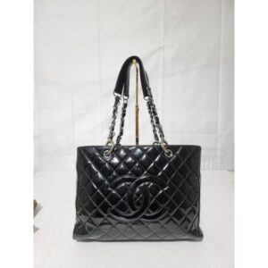 CHANEL Patent Quilted Grand Shopping Tote Black