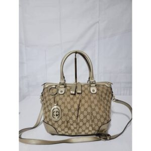GUCCI Monogram Medium Sukey Satchel Bag Golden Beige