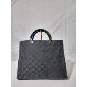 Gucci GG Nylon Canvas Bamboo Tote Bag Black