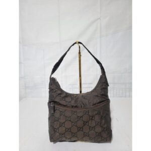 GUCCI Nylon Monogram Shoulder Bag Chocolate Brown