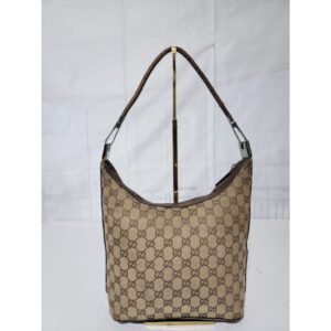 GUCCI Vintage Canvas GG Clasp Hobo Bag Brown