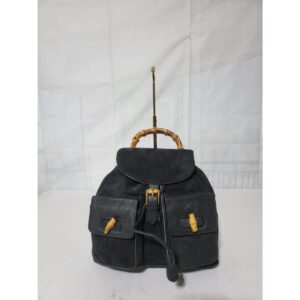 Gucci Vintage Suede & Leather Bamboo Backpack Black