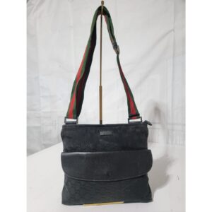 GUCCI Monogram Signature Web Messenger/Crossbody Bag Black