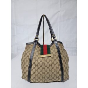GUCCI Monogram New Ladies Web Tote Bag Beige/Dark Brown