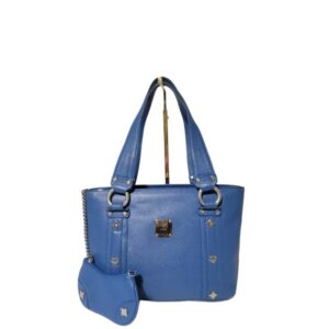MCM Vintage Mini Studded Tote Bag Royal Blue With Coin Pouch