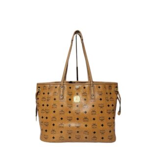 MCM Visetos Coated Canvas Project Reversible Shopper Tote and Pochette Cognac