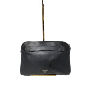 Prada Vitello City Leather Zip Clutch Black