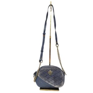 Tory Burch Harbor Kira Chevron Suede and Leather Crossbody Bag Navy Blue