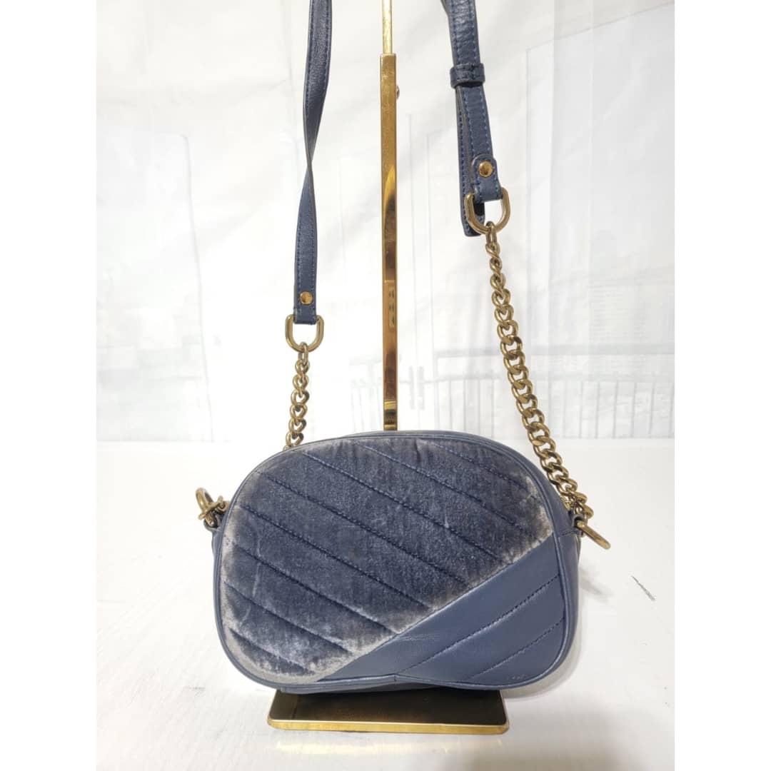 Tory Burch Harbor Kira Chevron Suede and Leather Crossbody Bag Navy Blue - Image 6