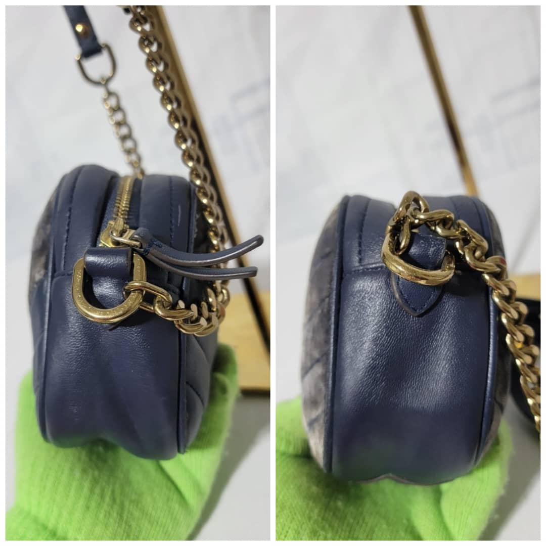 Tory Burch Harbor Kira Chevron Suede and Leather Crossbody Bag Navy Blue - Image 10