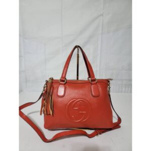 Gucci Grained Leather Soho Working Satchel Bag Red