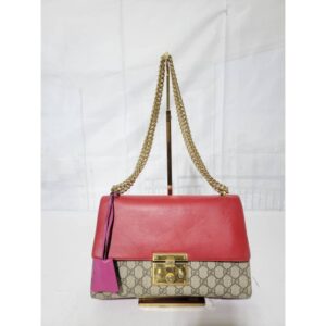 GUCCI GG Supreme Monogram Calfskin Medium Padlock Shoulder Bag Beige/Hibiscus Red