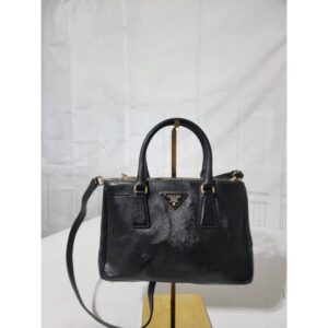 PRADA Saffiano Vernice Mini Galleria Double Zip Tote Black