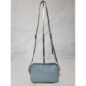 Miu Miu Madras Leather Double Zip Camera Crossbody Bag Blue