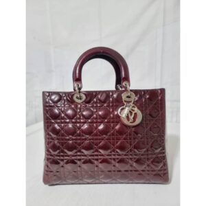CHRISTIAN DIOR Bordeaux Cannage Patent Leather Tote Bag Wine