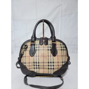 BURBERRY Haymarket Check Small Orchard Bowling Bag Chocolate