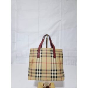 BURBERRY Haymarket Check Small Tote Red