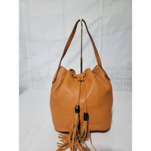 GUCCI Calfskin Medium Lady Tassel Bucket Bag Cognac Brown