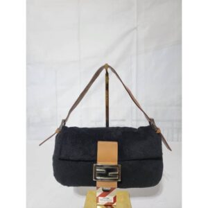 Fendi Black Suede Baguette Bag With Silver Tone Zucchino Logo Closure