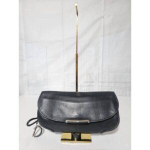 Christian Dior Black Leather D Charm Oversized Wristlet Clutch