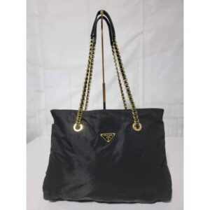 PRADA Tessuto Nylon Chain Shoulder Bag Black
