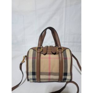BURBERRY House Check Derby Calfskin Small Alchester Bowling Bag Tan