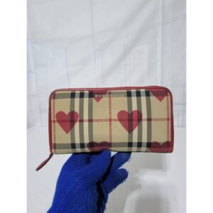 BURBERRY Red Leather HayMarket Check Canvas Heart Elmore Wallet