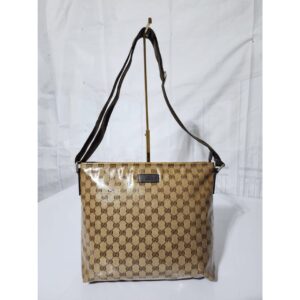 GUCCI Crystal Monogram Flat Messenger Bag Dark Brown