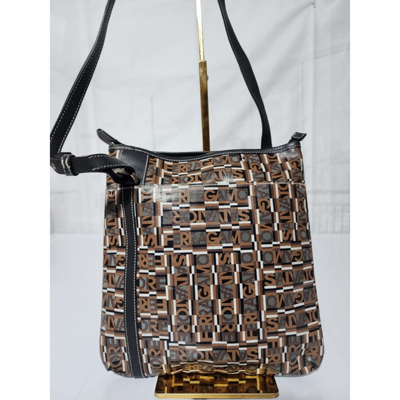 Salvatore Ferragamo Coated Canvas Shoulder Bag Brown - Image 3