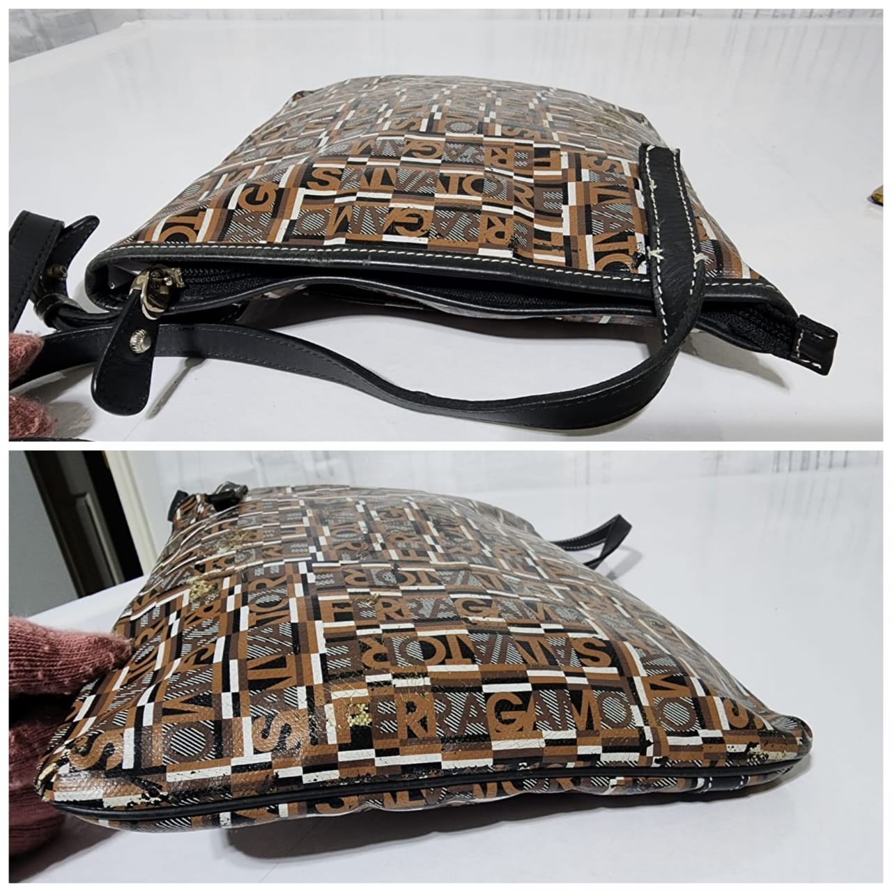 Salvatore Ferragamo Coated Canvas Shoulder Bag Brown - Image 10