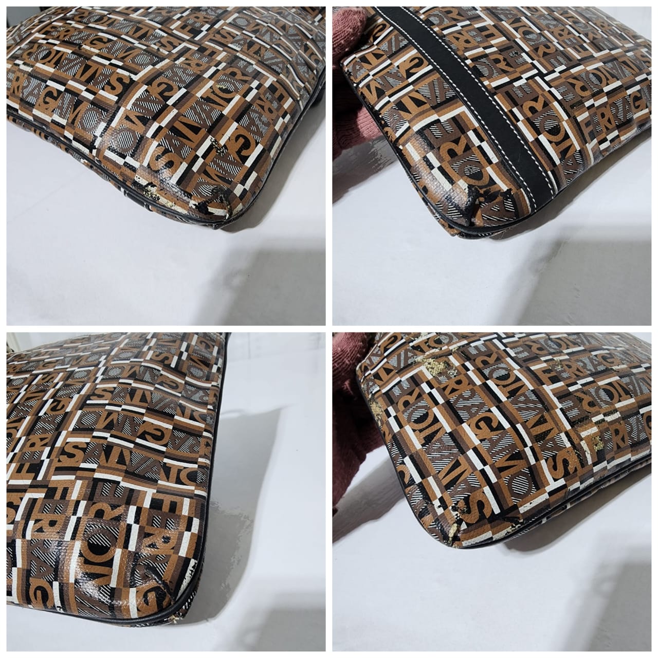 Salvatore Ferragamo Coated Canvas Shoulder Bag Brown - Image 14