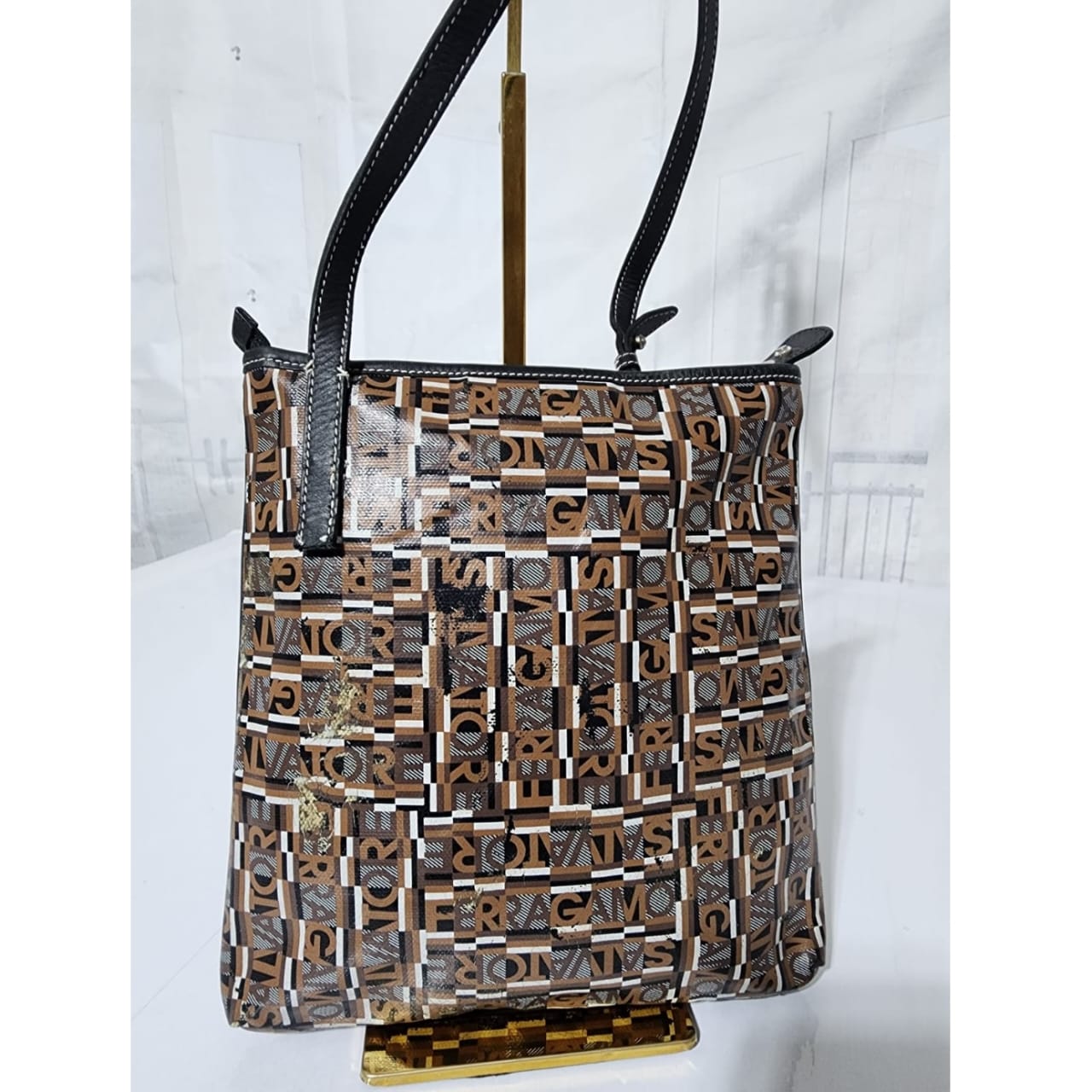 Salvatore Ferragamo Coated Canvas Shoulder Bag Brown - Image 6