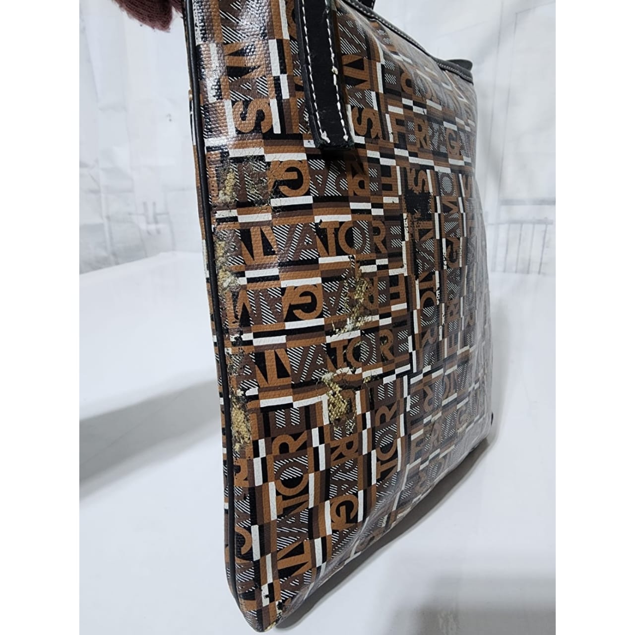Salvatore Ferragamo Coated Canvas Shoulder Bag Brown - Image 9