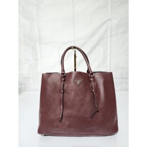 PRADA Saffiano Cuir Medium Double Handle Tote Cerise Wine