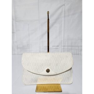 Christian Dior Vintage Coated Canvas and Leather Trim Honeycomb Clutch White