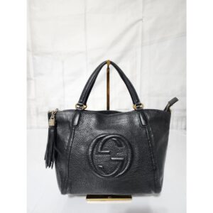 GUCCI Pebbled Calfskin Small Soho Top Handle Bag Black