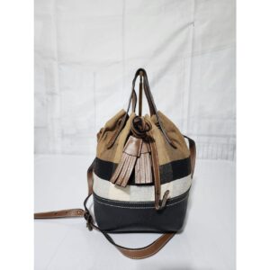 BURBERRY Grainy Calfskin House Check Canvas Small Heston Crossbody Beige/Black