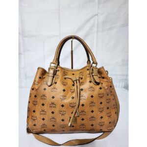 MCM Visetos Leather Satchel Bag Brown