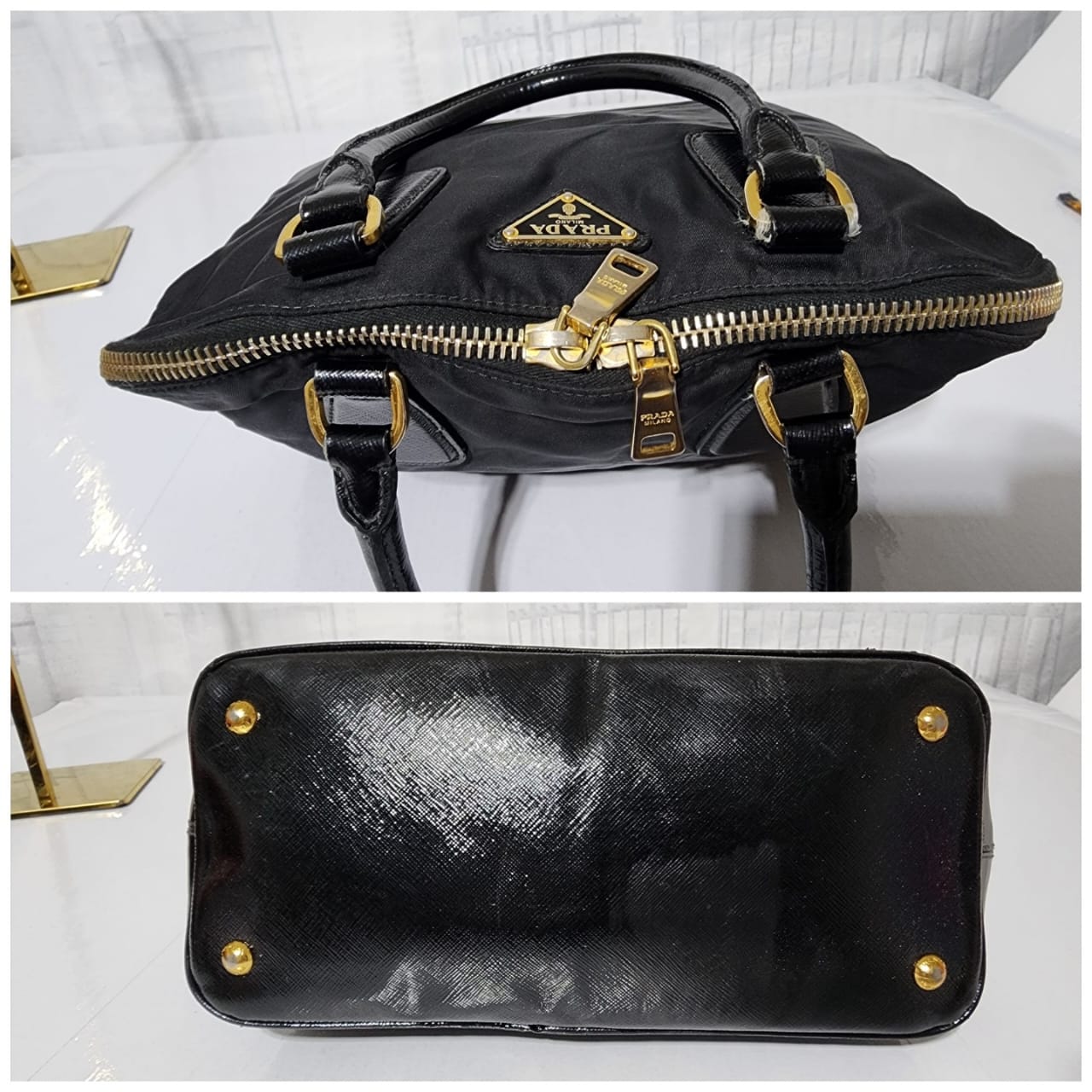 Prada Nylon and Saffiano Patent Leather Promenade Bag Black - Image 7