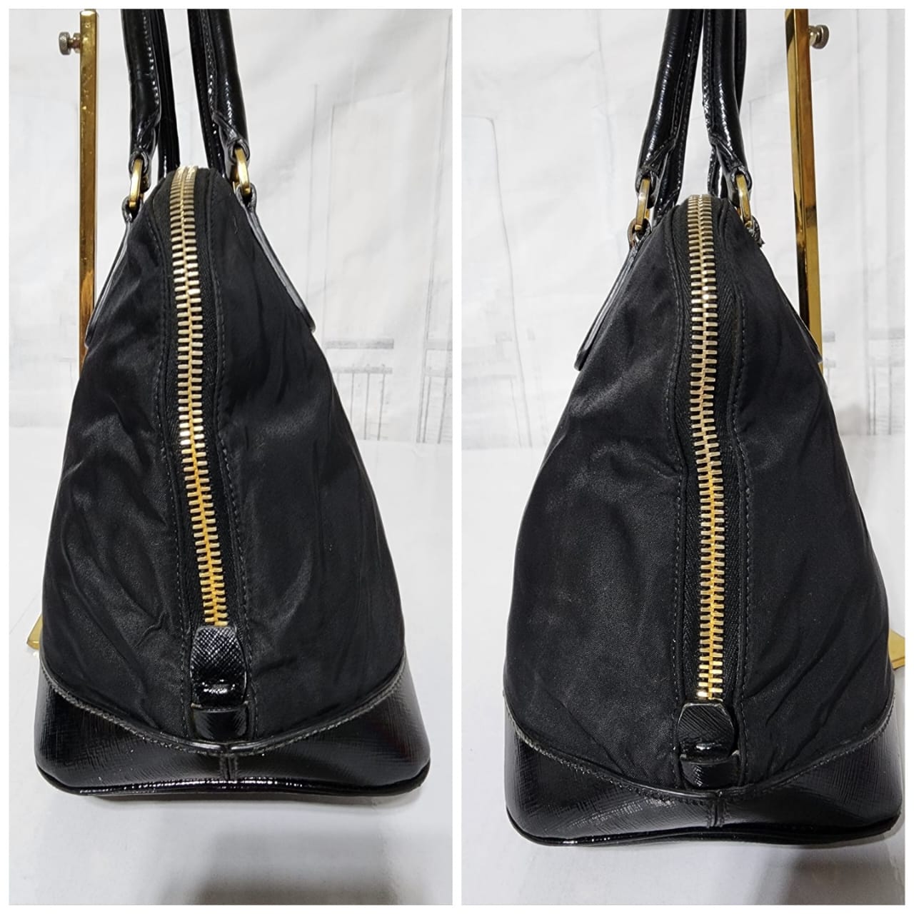 Prada Nylon and Saffiano Patent Leather Promenade Bag Black - Image 8