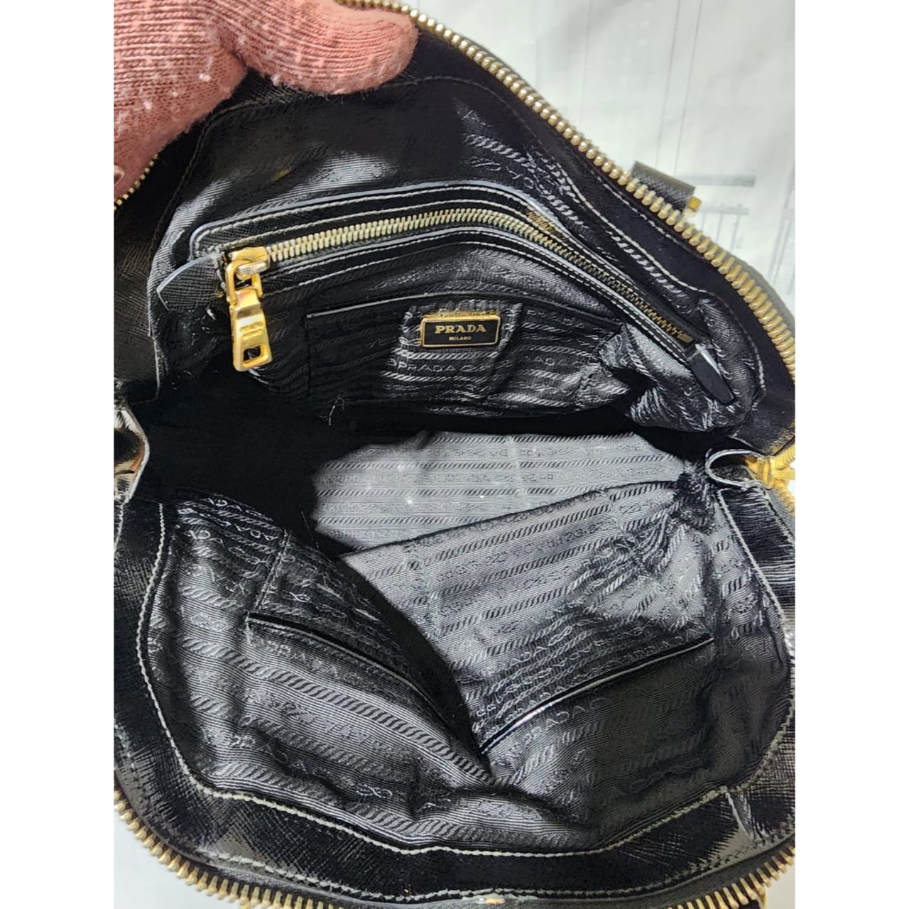 Prada Nylon and Saffiano Patent Leather Promenade Bag Black - Image 12