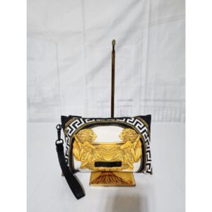 Versace Nylon Print Zip Pouch/Clutch Black/Gold/White